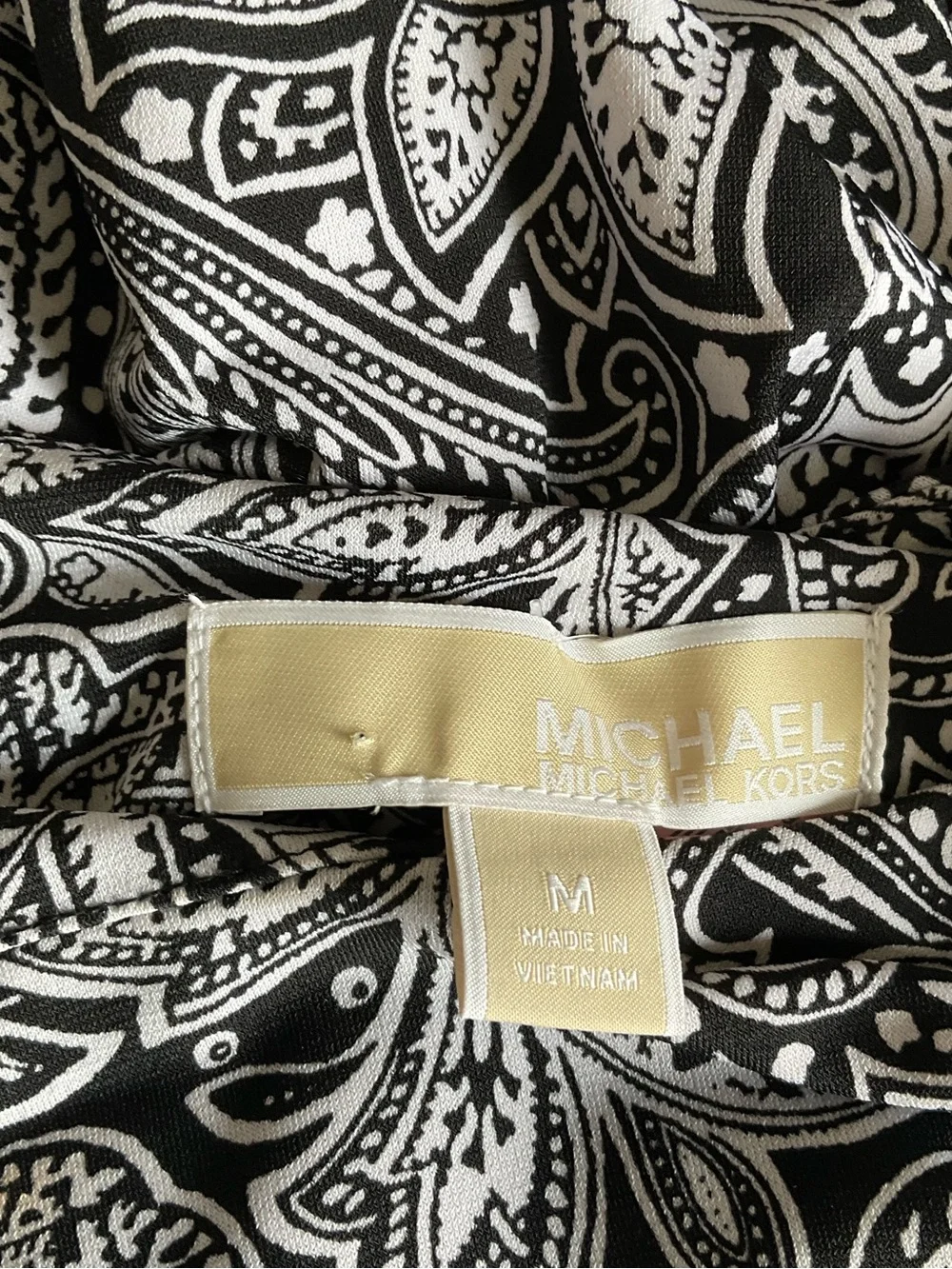 Michael Kors Black & White Paisley-Print Midi Dress Size M